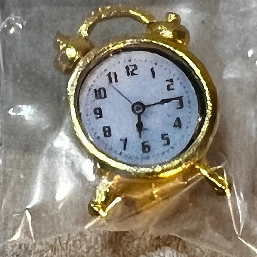 1:12 Miniature Alarm Clock Gold Vintage Style Dollhouse Decor Accessory